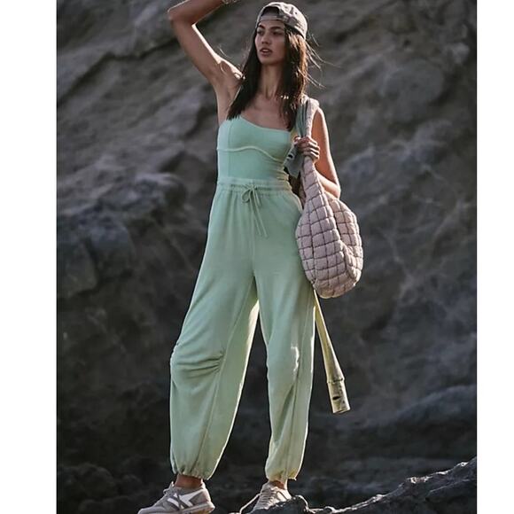 Free People Pants - Free People Inbound NWT Sleeveless Square Neck Onesie Jumpsuit Moss Women's L